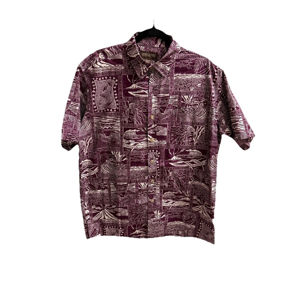 Cooke Street Men's Purple White Graphic Print Short Sleeve Button-Up Shirt M